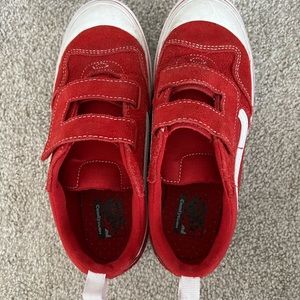 Unisex Red Vans with Velcro Strap. Size 2.5